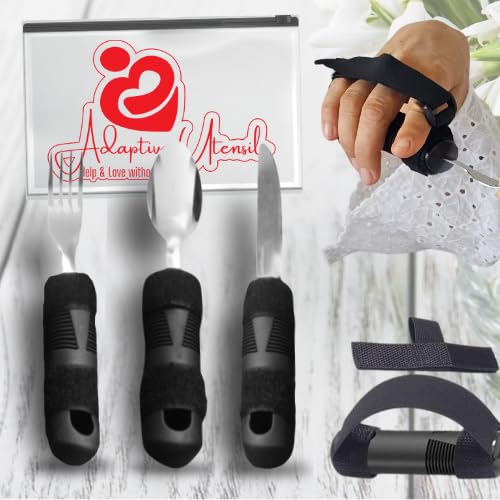 Eating Utensils for Disabled People adapted Utensils Universal Cuff Adaptive Utensil Holder Set of 6 pcs 3 Cutlery 3 Universal Cuff